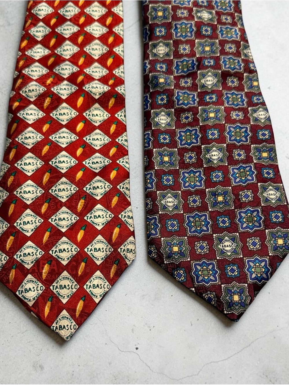 Tabasco Brand Novelty Silk Ties Lot of 2 Neckties Peppers and Geometric